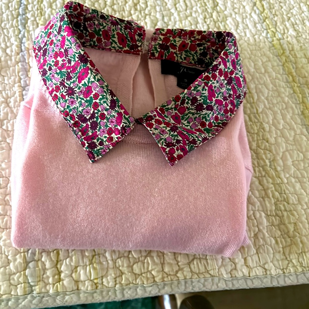 J. CREW pink knit, print-collared pullover sweater, in Small